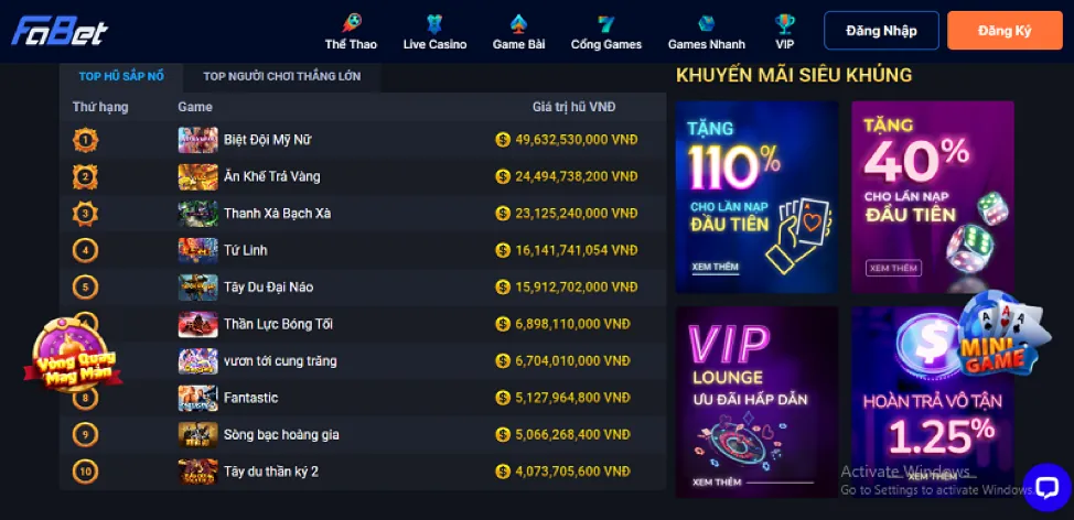 Thưởng nạp tiền hàng ngày win98 nổ hũ